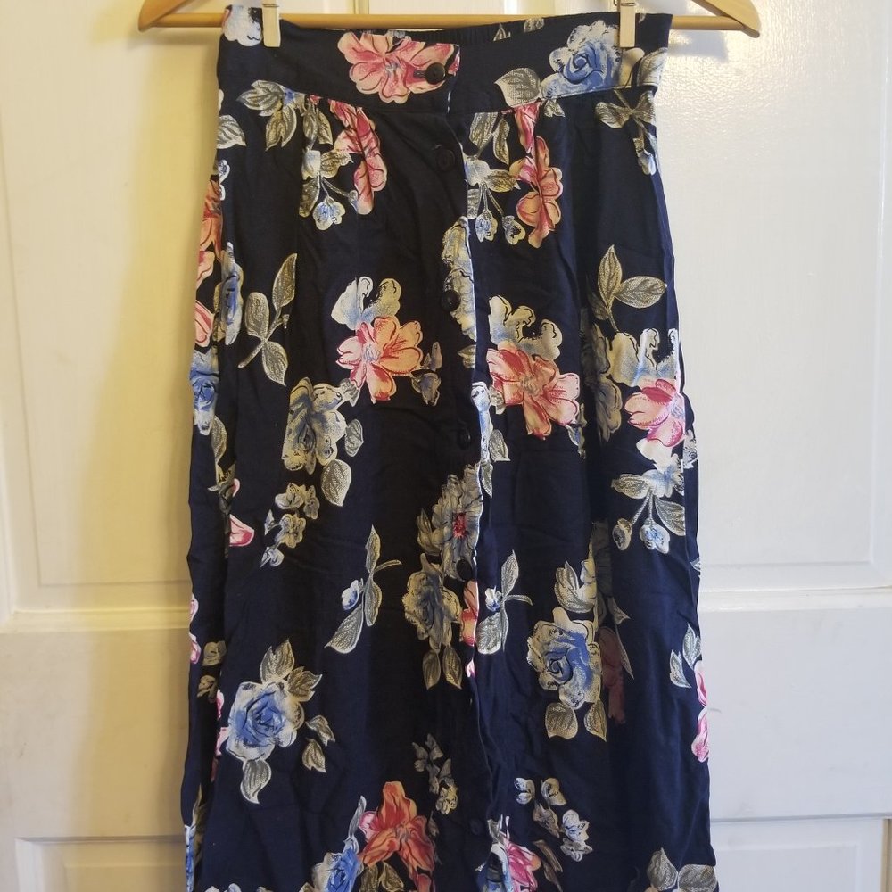 Laura Scott midi length blue & pink floral skirt